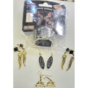 Harley Davidson Signed Lot Earrings Hair Ringz Biker Chic Women's Jewelry